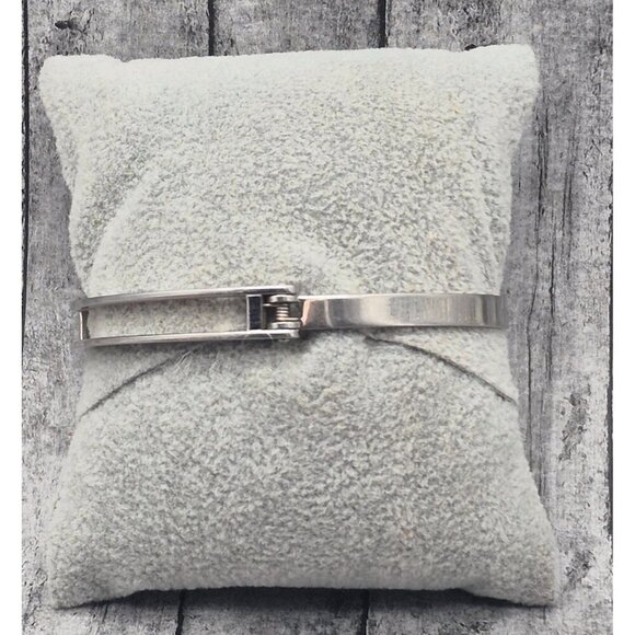 Silver Stainless Steel Hinged Bangle Bracelet with Sliding Clear Crystal Accent - Picture 8 of 11